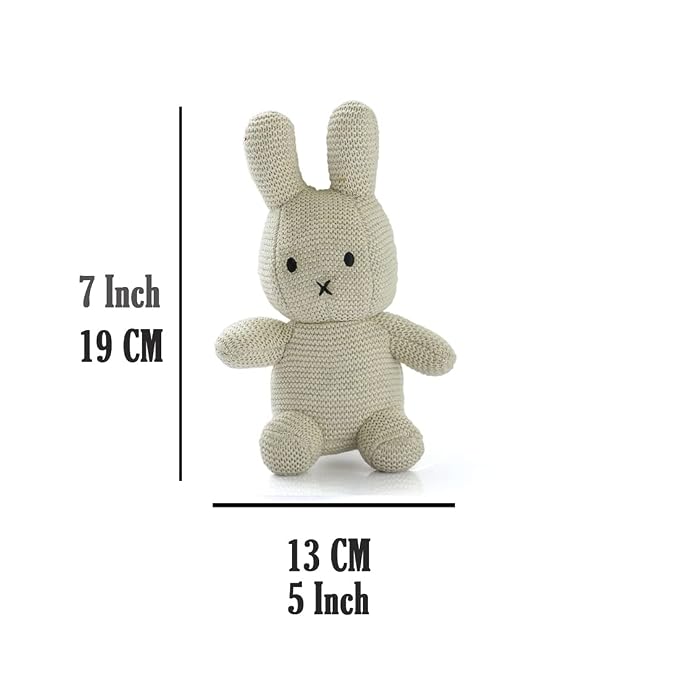 Pluchi Cotton Knitted Natural Rattle Bunny Soft Toy for Babies & Kids 19cm x 13cm