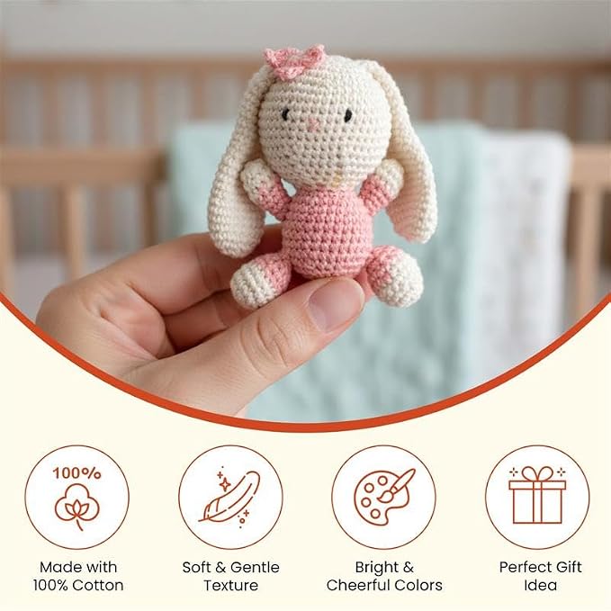 Happy Threads Crochet Bunny Rabbit Toy for Kids - Funny Bunny | Handmade Stuffed Animals for Boys & Girls | Safe & Lightweight Stitch Soft Toy, BIS Certified, Ideal Gift for Newborns (100% Cotton)