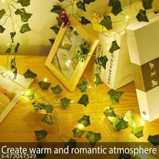 MoonlitDreams 7ft Artificial Money Plant Vine with 30 Warm White LED Lights, Battery Operated Copper Wire String, Decorative Hanging Creeper for Bedroom, Wall, Balcony & Home Decor