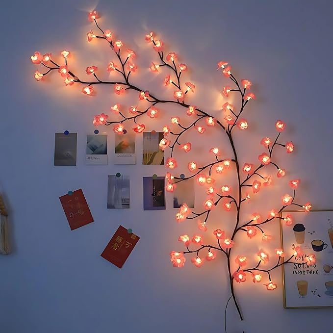 LED Tree Branch Lights for Wall, Cherry Blossom Willow Vine Twig Decor Garland with 72 LED Lights and Remote,8 Lighting Modes,Christmas Decorations Indoor for Home Wall Door Window