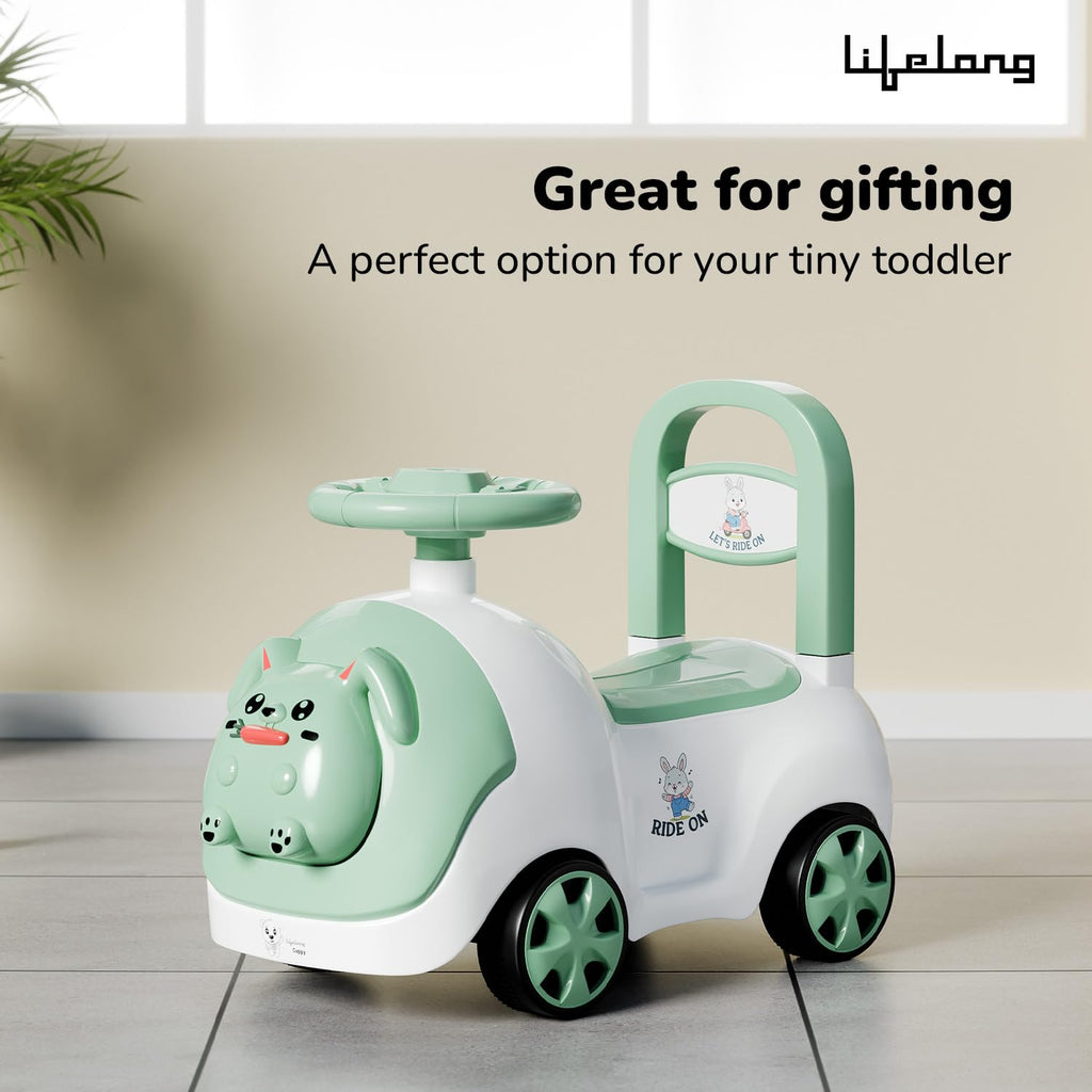 Lifelong Bunny Manual Push Rideon Toy Car with Back Support for Boys & Girls 1-4 Yrs, Non-Musical, Easy Installation, 50kg Capacity, Storage, Indoor Outdoor (LLCBBR02)