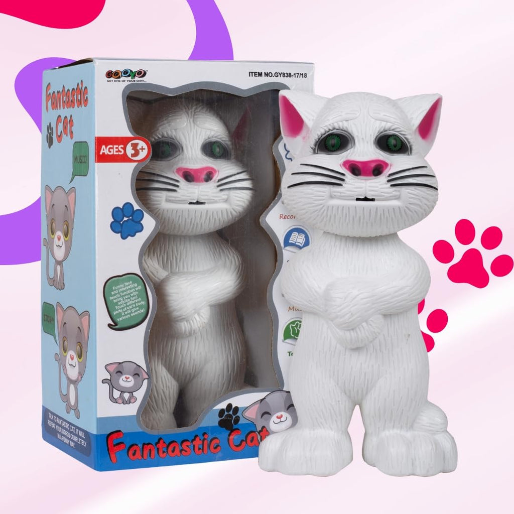 Gooyo GY-838-17/27 Virtual Animal Talking Tom Cat Toy for Kids | Best Musical Toy with More Features | Best Gift for Kids with Songs and Stories | White | 3xAA Battery (Not Included)