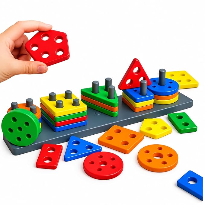 Geometric Angle Blocks for Kids | 26 Pcs Montessori Sorting & Stacking Educational Toy | Colorful Shape Sorter Puzzle 1-3 Years | Learning Activity Toy for Boys & Girls
