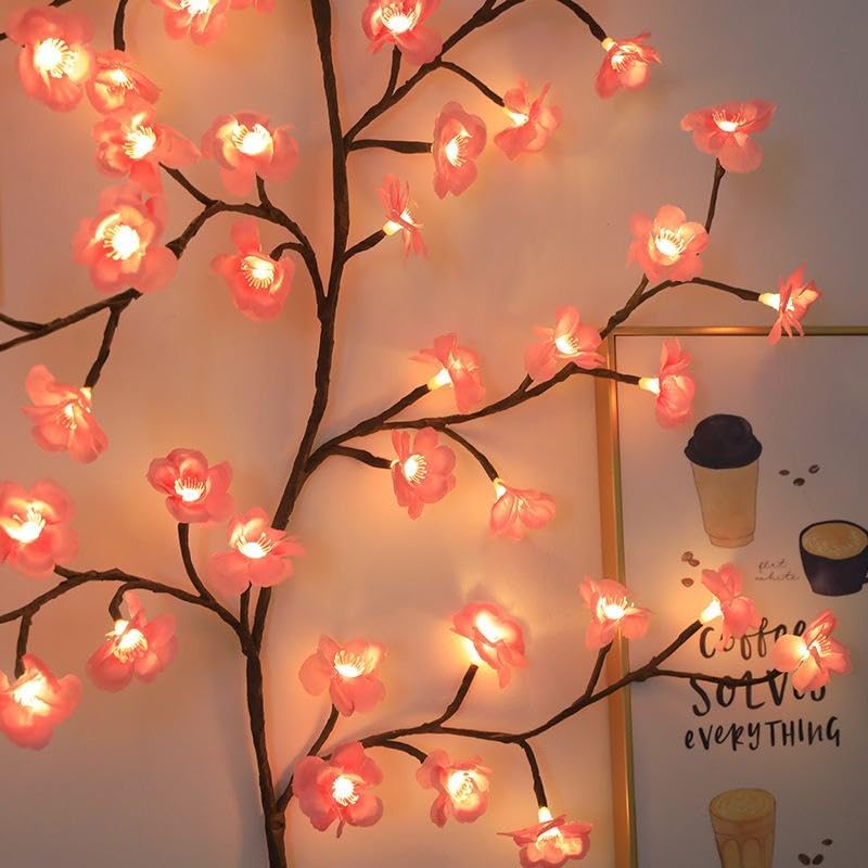 LED Tree Branch Lights for Wall, Cherry Blossom Willow Vine Twig Decor Garland with 72 LED Lights and Remote,8 Lighting Modes,Christmas Decorations Indoor for Home Wall Door Window