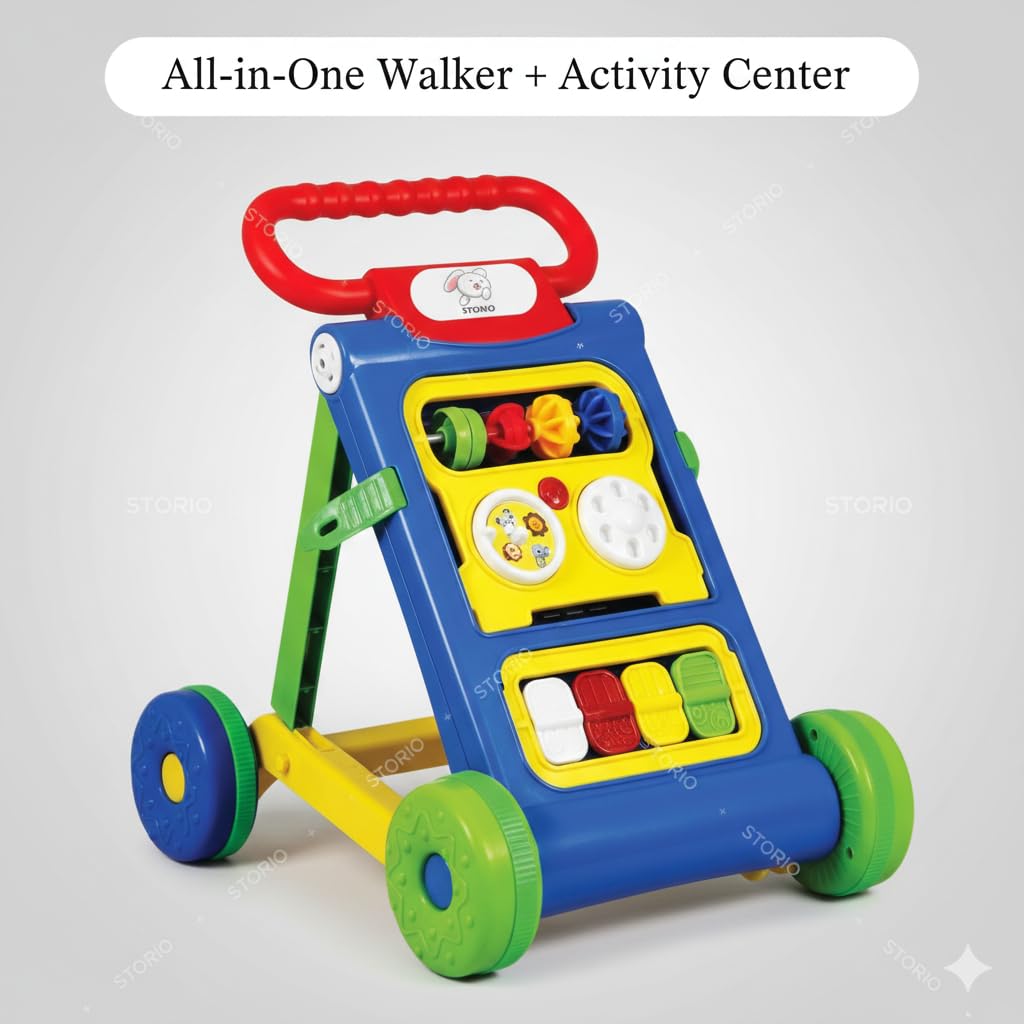Storio Baby Activity Walker for 6–18 Months | Foldable Walker with Interactive Play Panel | Non-Toxic Plastic, Wide Base for Stability | Early Learning Baby...
