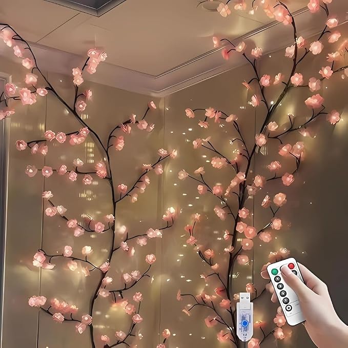 LED Tree Branch Lights for Wall, Cherry Blossom Willow Vine Twig Decor Garland with 72 LED Lights and Remote,8 Lighting Modes,Christmas Decorations Indoor for Home Wall Door Window