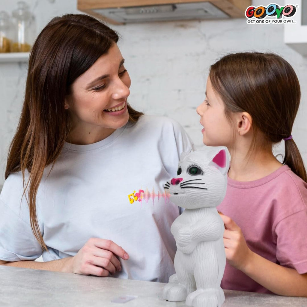 Gooyo GY-838-17/27 Virtual Animal Talking Tom Cat Toy for Kids | Best Musical Toy with More Features | Best Gift for Kids with Songs and Stories | White | 3xAA Battery (Not Included)