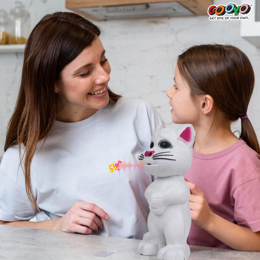 Gooyo GY-838-17/27 Virtual Animal Talking Tom Cat Toy for Kids | Best Musical Toy with More Features | Best Gift for Kids with Songs and Stories | White | 3xAA Battery (Not Included)