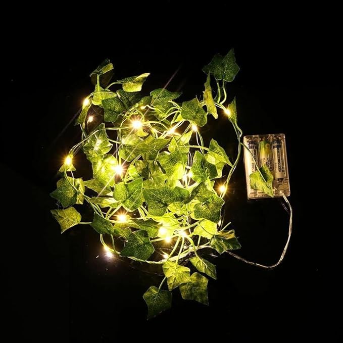 MoonlitDreams 7ft Artificial Money Plant Vine with 30 Warm White LED Lights, Battery Operated Copper Wire String, Decorative Hanging Creeper for Bedroom, Wall, Balcony & Home Decor