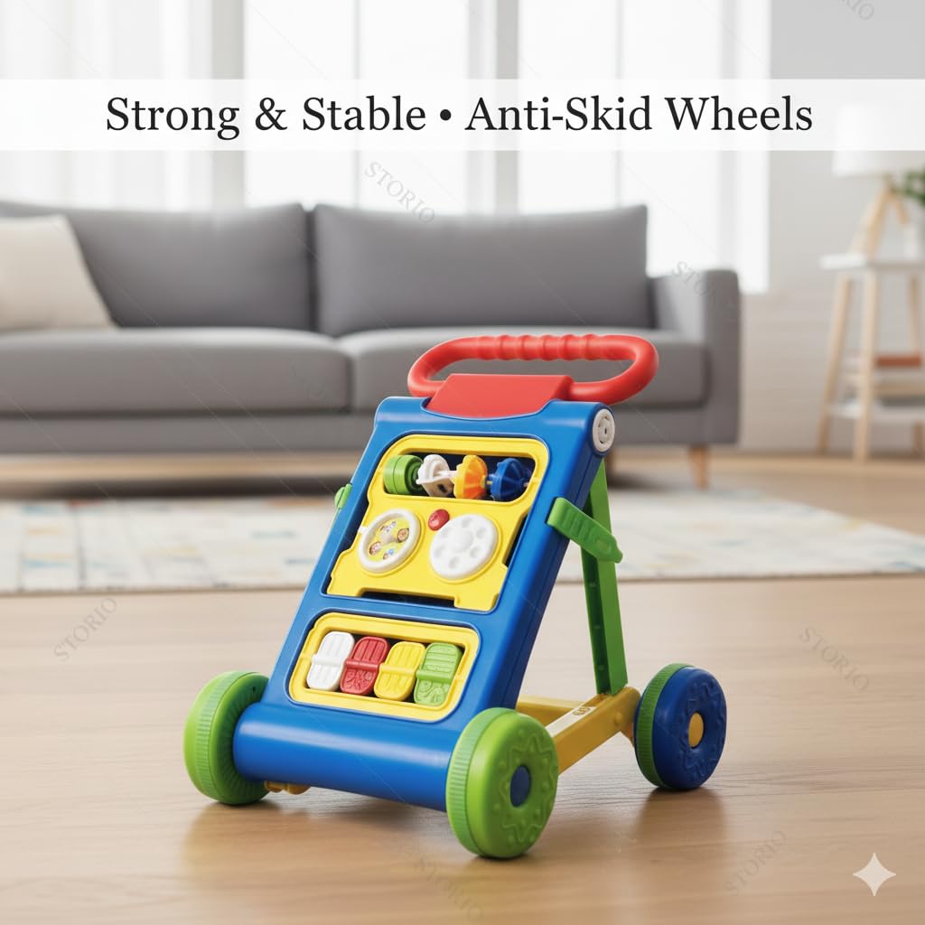 Storio Baby Activity Walker for 6–18 Months | Foldable Walker with Interactive Play Panel | Non-Toxic Plastic, Wide Base for Stability | Early Learning Baby...