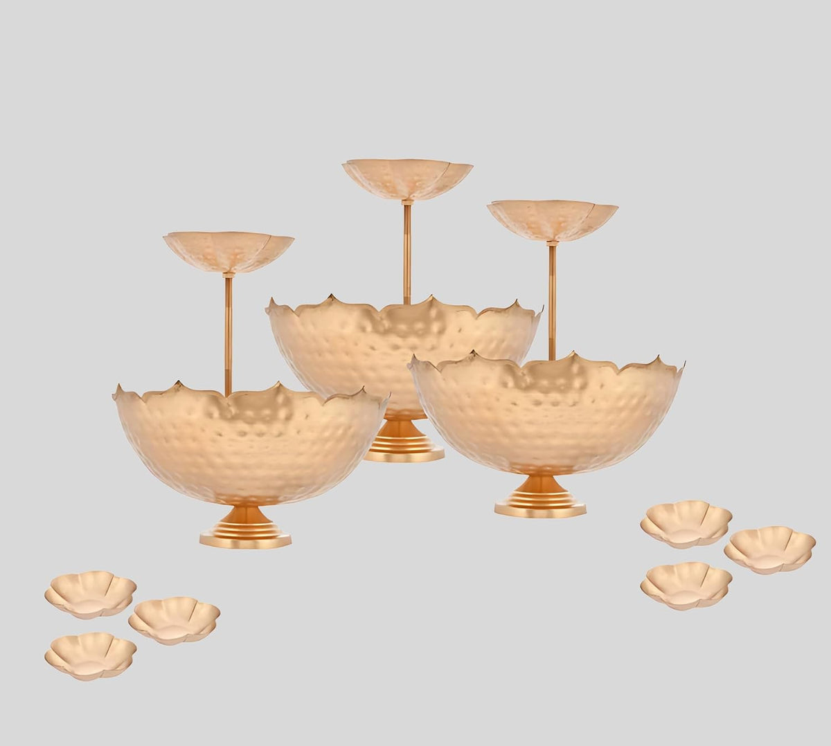 Taj Bowl Hammered Urli Candle Stand with Floating Diya, 9 Pieces Combo, Iron, Silver & Gold Diya Vase Set for Wedding, Party, Home Decoration (Taj Urli Set of 9)