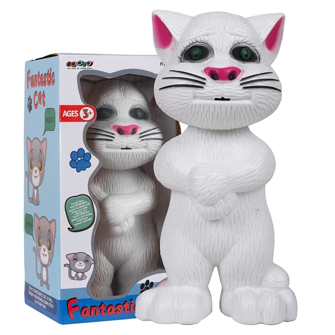 Gooyo GY-838-17/27 Virtual Animal Talking Tom Cat Toy for Kids | Best Musical Toy with More Features | Best Gift for Kids with Songs and Stories | White | 3xAA Battery (Not Included)