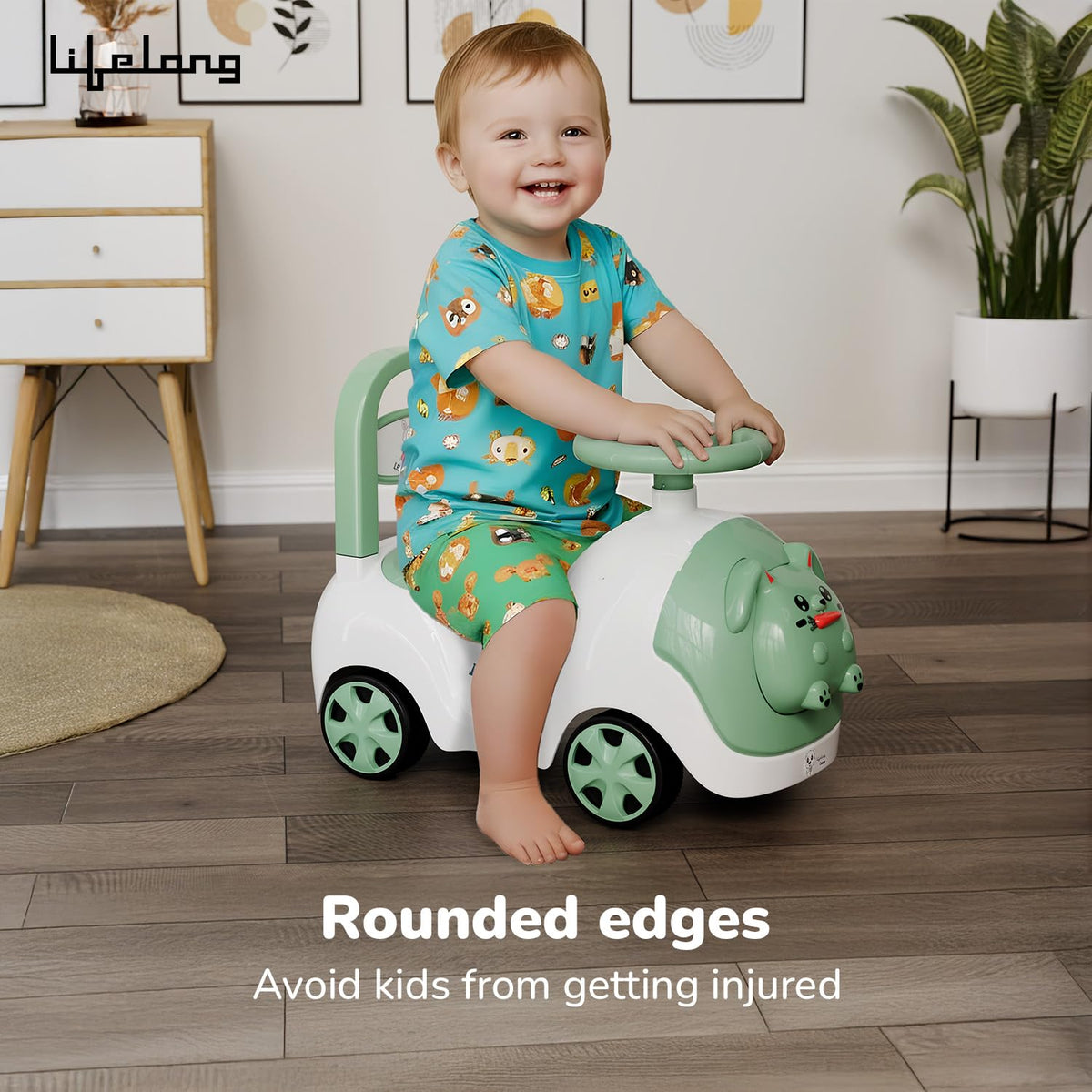 Lifelong Bunny Manual Push Rideon Toy Car with Back Support for Boys & Girls 1-4 Yrs, Non-Musical, Easy Installation, 50kg Capacity, Storage, Indoor Outdoor (LLCBBR02)
