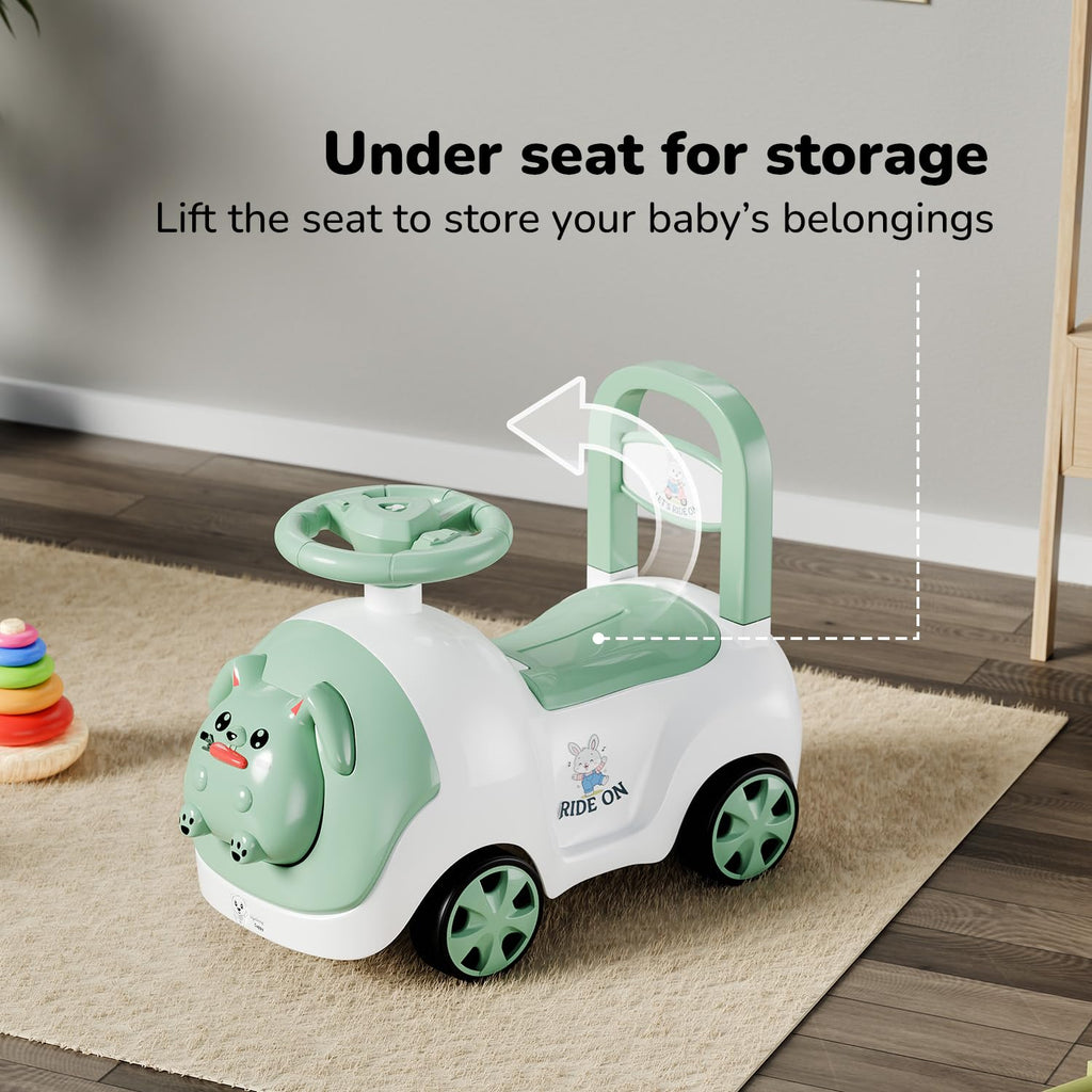 Lifelong Bunny Manual Push Rideon Toy Car with Back Support for Boys & Girls 1-4 Yrs, Non-Musical, Easy Installation, 50kg Capacity, Storage, Indoor Outdoor (LLCBBR02)