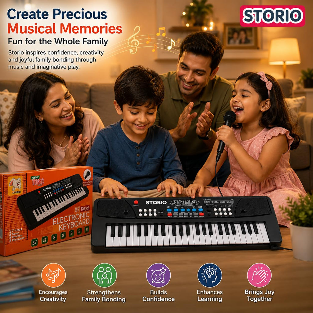 Storio Kids Piano Keyboard with Mic | 37 Keys, 8 Rhythms, 8 Tones & 6 Demo Songs | Electronic Musical Toy for Boys & Girls Age 2-5 | Educational & Recording Keyboard for Beginners