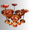 Taj Bowl Hammered Urli Candle Stand with Floating Diya, 9 Pieces Combo, Iron, Silver & Gold Diya Vase Set for Wedding, Party, Home Decoration (Taj Urli Set of 9)