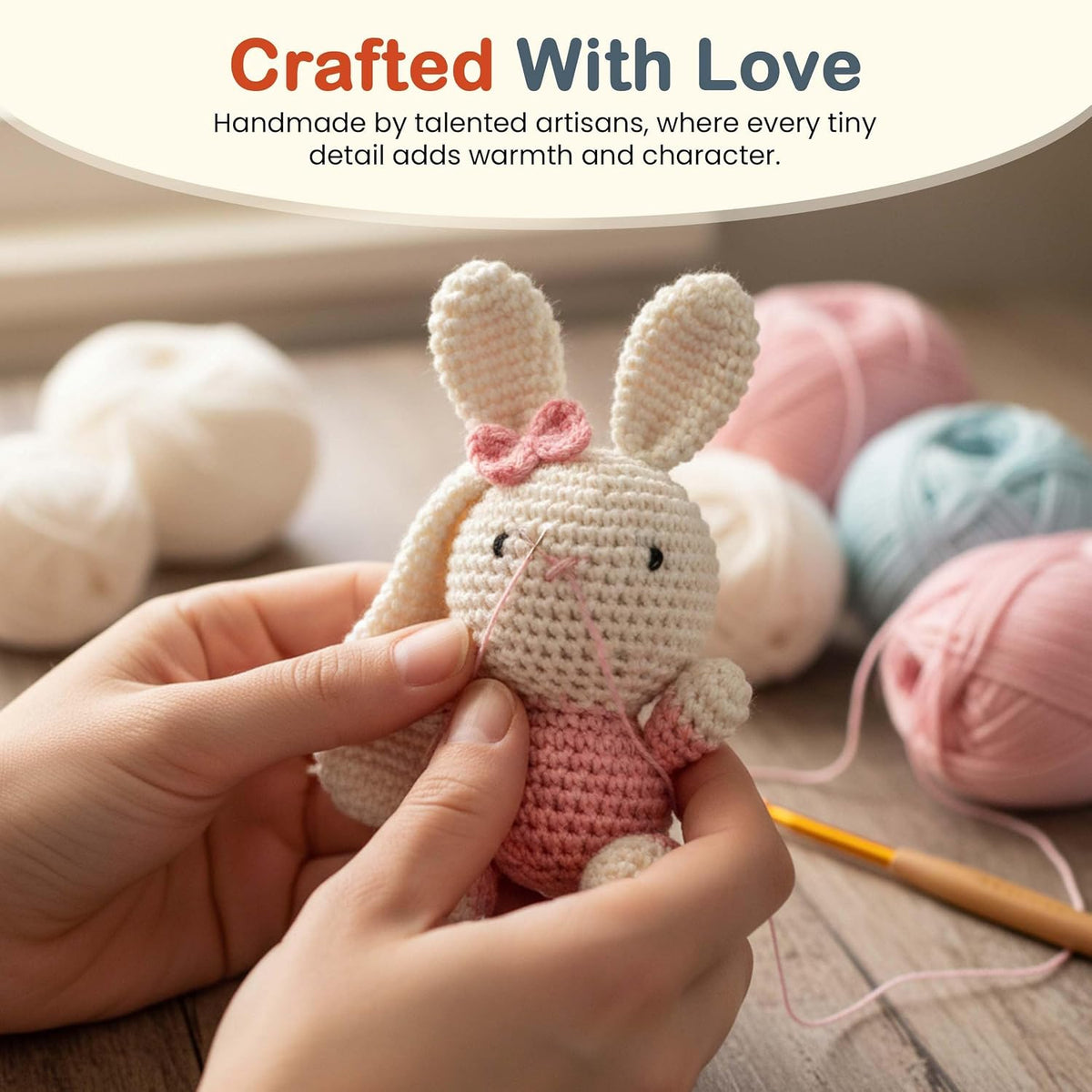Happy Threads Crochet Bunny Rabbit Toy for Kids - Funny Bunny | Handmade Stuffed Animals for Boys & Girls | Safe & Lightweight Stitch Soft Toy, BIS Certified, Ideal Gift for Newborns (100% Cotton)