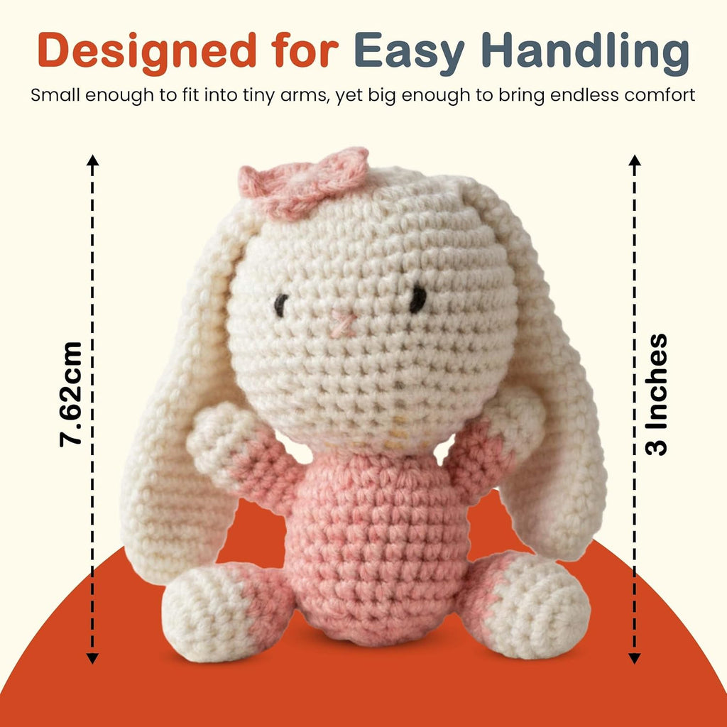 Happy Threads Crochet Bunny Rabbit Toy for Kids - Funny Bunny | Handmade Stuffed Animals for Boys & Girls | Safe & Lightweight Stitch Soft Toy, BIS Certified, Ideal Gift for Newborns (100% Cotton)