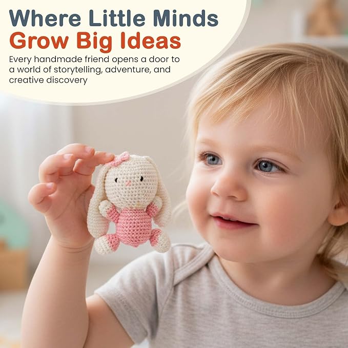 Happy Threads Crochet Bunny Rabbit Toy for Kids - Funny Bunny | Handmade Stuffed Animals for Boys & Girls | Safe & Lightweight Stitch Soft Toy, BIS Certified, Ideal Gift for Newborns (100% Cotton)