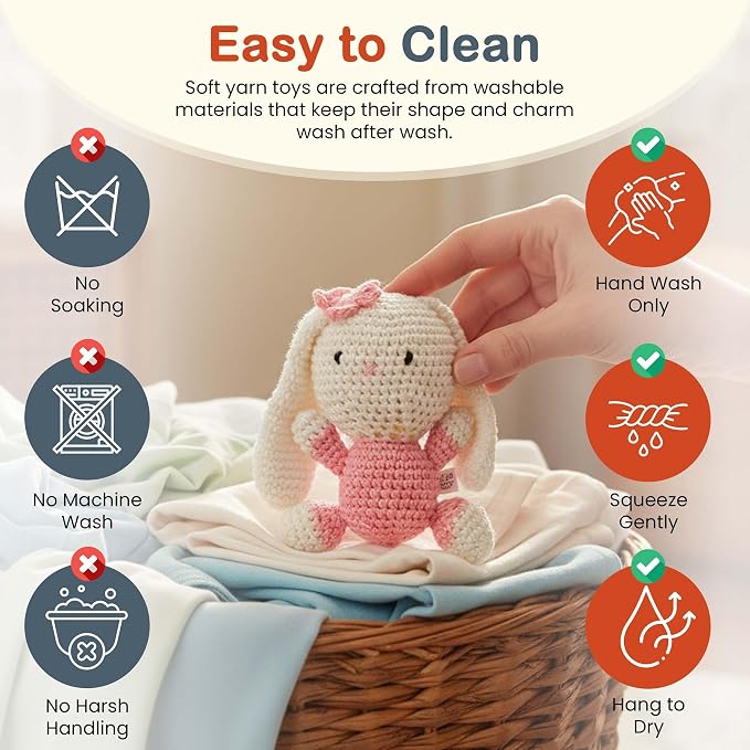 Happy Threads Crochet Bunny Rabbit Toy for Kids - Funny Bunny | Handmade Stuffed Animals for Boys & Girls | Safe & Lightweight Stitch Soft Toy, BIS Certified, Ideal Gift for Newborns (100% Cotton)